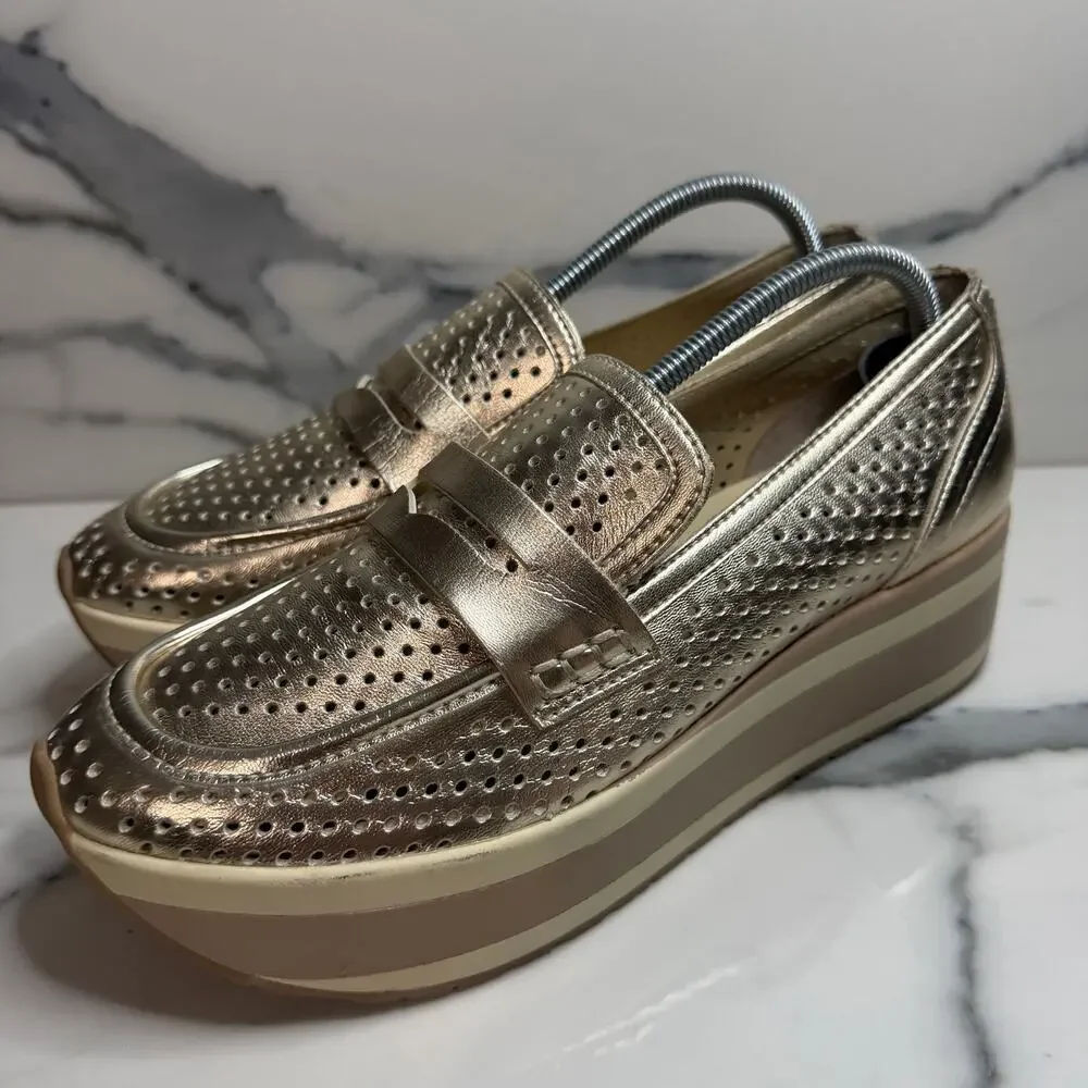 Dolce Vita Women's Gold Metallic Platform Janine Loafer Sz 8.5 Fashion Sneakers - Picture 3 of 7
